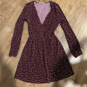 Abercrombie and Fitch Red with white dots Long Sleeved V neck cut dress.
